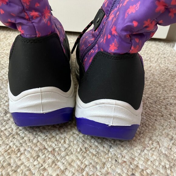 Dream pairs Purple Pink Flowers White Fur Cold Weather Winter Snow Boots Girls 4 - Picture 9 of 9